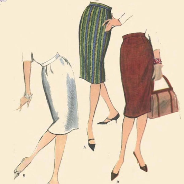 PDF - 1950's Sewing Pattern Easy To Sew Pencil Skirt Waist 30" (76cm) - Instantly Print at Home