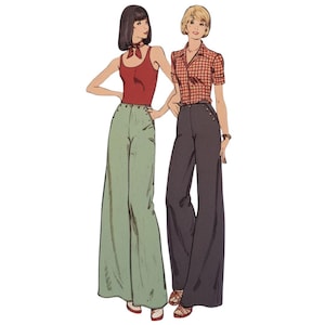 PDF - Vintage 1970s Sewing Pattern, Nautical Wide Leg Trousers - Waist -26 1/2” (67cm) - Download