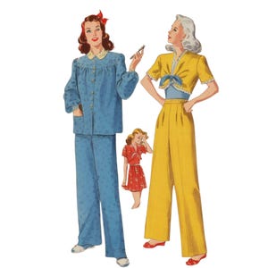 PDF - Vintage 1940s Sewing pattern, Long & Short Pajamas - Bust: 36” (91.5cm) - Download