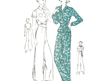Vintage 1930's Vintage Sewing Pattern Lounging Pyjamas WW2 - Bust 34” (86cm)
