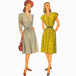 PDF - Vintage 1940's Sewing Pattern:  Midi Tea Dress - Bust 30” (76.2cm) - Download