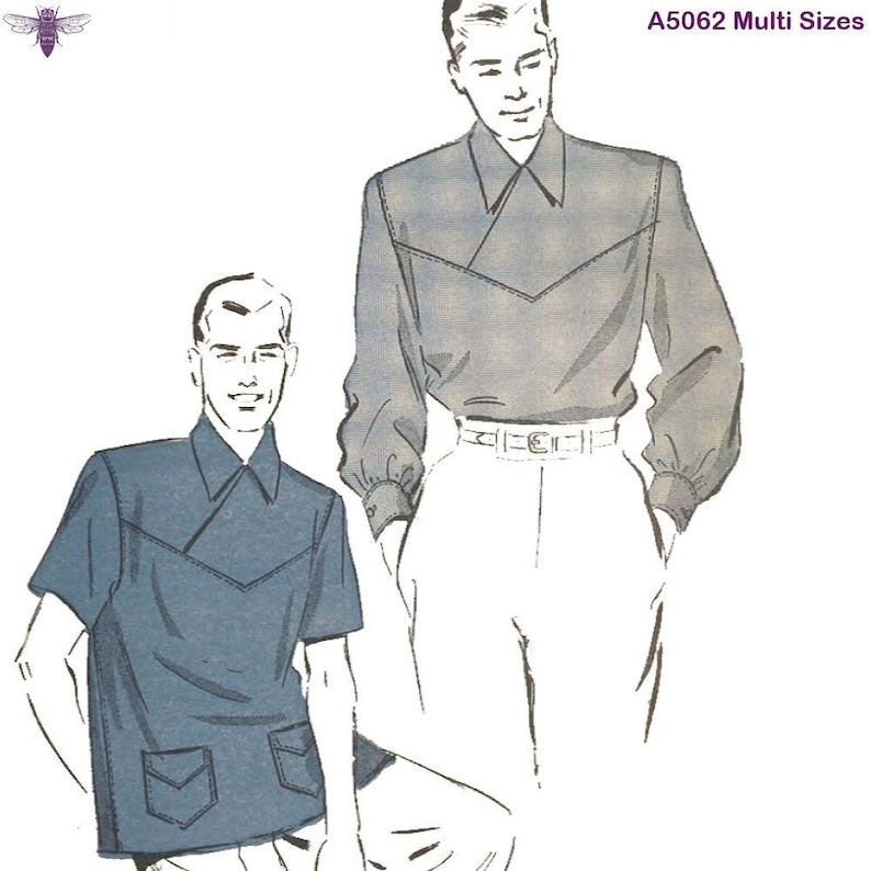 1950s Sewing Patterns | Dresses, Skirts, Tops, Mens     Vintage 1950s Sewing Pattern:  Mens Shirt with Front Detailing - Chest 38 (97cm) - 40