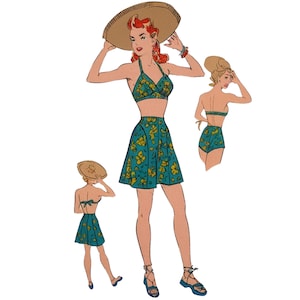 PDF - 1940&#39;s Sewing Pattern Play Suit Bra Shorts Pants - Bust: 34”/ 86cm - Instantly Print at Home