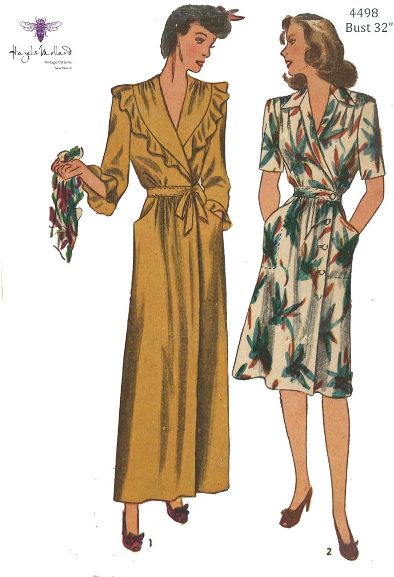Vintage 1940's Sewing Pattern Housecoat Robe Dressing Gown Etsy