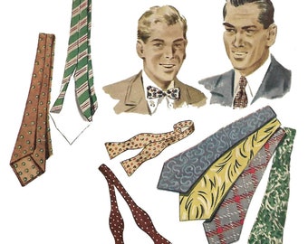 Vintage 1940's Sewing Pattern, Debonair Men's Ties, Sewing Patterns For Men