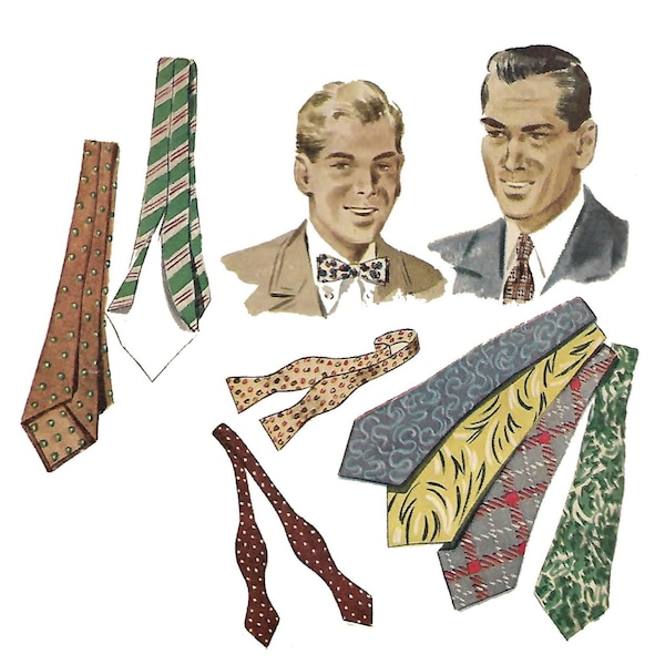 Vintage 1940's Sewing Pattern, Debonair Men's Ties, Sewing Patterns For Men