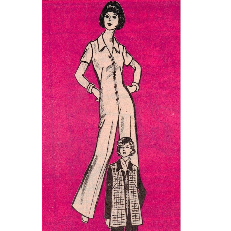 PDF - 1970s Jumpsuit & Gilet Sewing Pattern: Bust 38" image 1