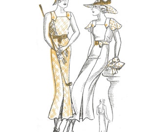 PDF - Vintage 1930s Pattern – Midi Dress, Tab or Butterfly Sleeves - Bust: 38” (96.5cm) - Download