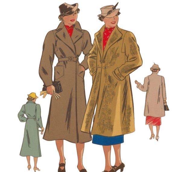 Vintage 1930's Sewing Pattern: Swagger, Trench Coat - Bust 36