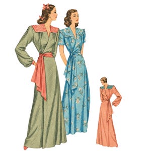 1950's Sewing Pattern: Wrapover Dressing Gown, Bust 31.5”-36"( (80-91 cm) - Multi-sized
