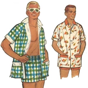 PDF - 1950's Sewing Pattern: Men's Swim Shorts & Shirt - Chest 42”-44” (106.7-111.8cm) - Instantly Print at Home