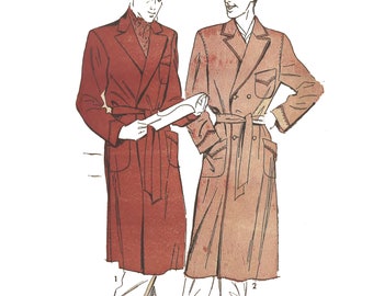 PDF - 1940's Sewing Pattern: Men's Dressing Gown - Chest 38- 40" (97-101.6cm) - Instantly Print at Home