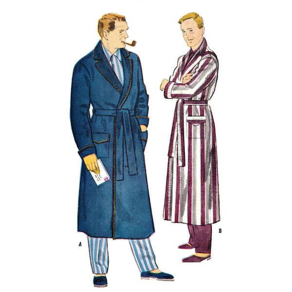 PDF - Vintage 1950s Sewing Pattern, Men’s Robe - Chest: 46 – 48” (116-121cm) - Download