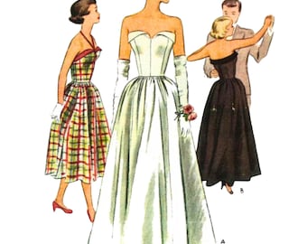 Vintage 1950's Sewing Pattern: Women's Strap/Strapless Evening Dress, Gown - Bust 28”/ 71.1cm
