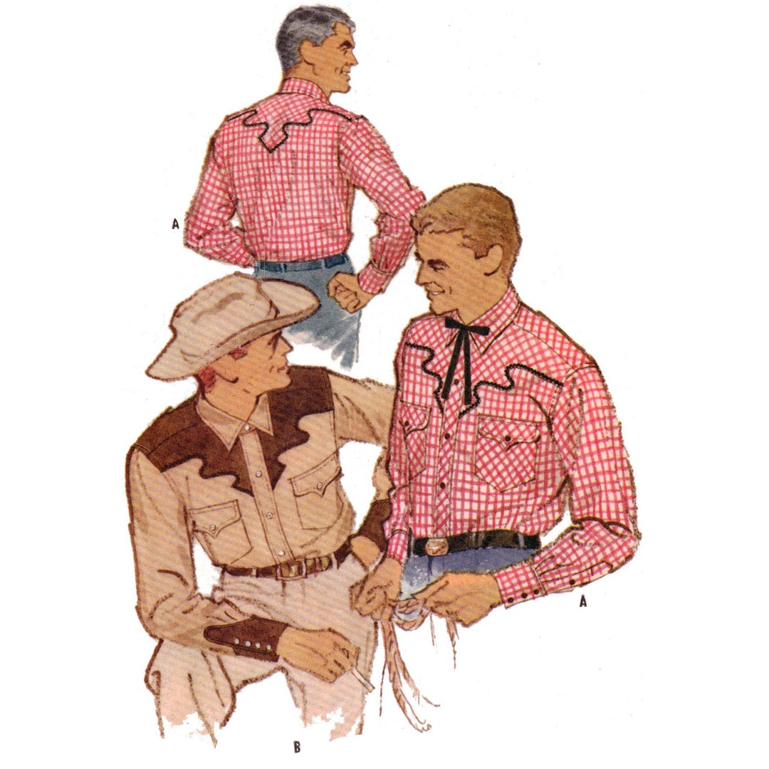 PDF - 1950s Men’s Western Shirt Sewing Pattern - Chest: 46-48" (117-122 ...