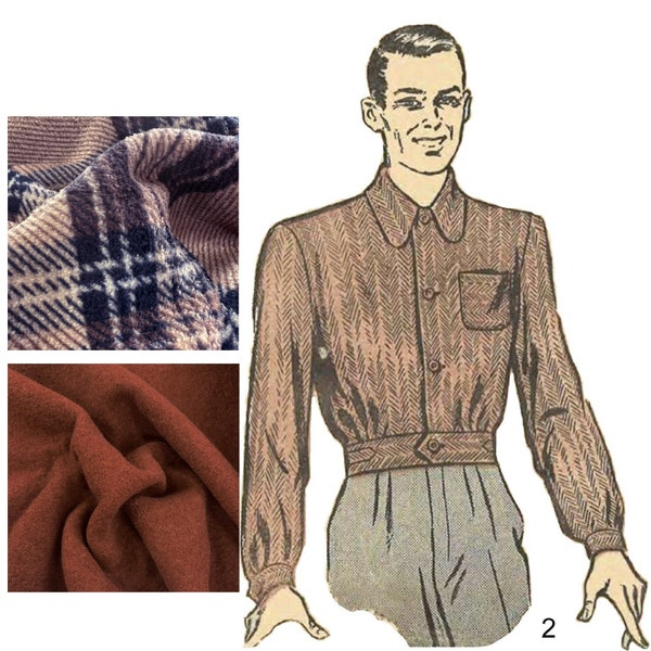Patrón de costura vintage de los años 40: abrigo deportivo y chaqueta de combate para hombre - Pecho 42 "(107 cm) - 44" (112 cm)