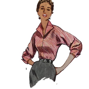 PDF Vintage 1950s Pattern Rockabilly, Winged Collar Blouse Bust: 36 91.4cm Download image 2