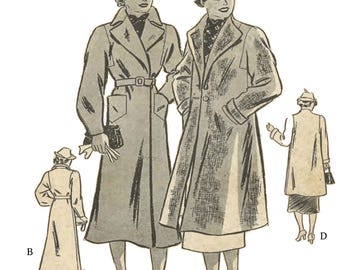 PDF - 1930年代トレンチコート型紙：ヴィンテージスワッガースタイル、バスト36インチ（91cm） - ダウンロード