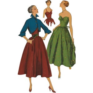 Vintage 1950&#39;s Sewing Pattern: Feather Boned Bodice Dress & Bolero - Bust 34” (86.4cm)