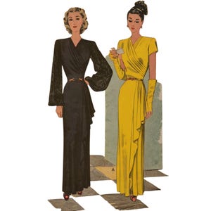 PDF -  Vintage 1940s Sewing Pattern, Wrap & Draped Evening Dress - Bust: 36” (91.5cm) -Download