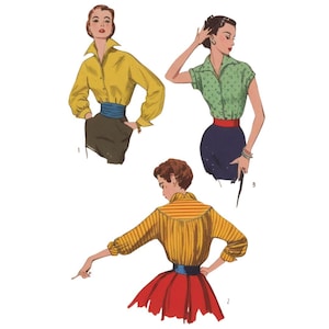 PDF - 50er Jahre Schnittmuster: Stylische Bluse Pin Up, Rockabilly.  Bluse - Brustumfang 76,2 cm - Download