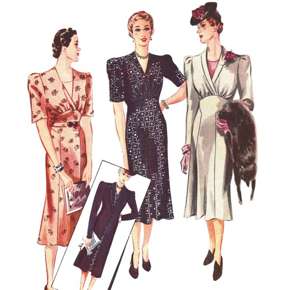 Vintage 1930s Sewing Pattern, Women’s Charming 3-Way Dress, Coat Bust:  40” (101cm)