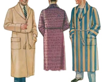 PDF - 1920s Men's Dressing Gown Sewing Pattern: - Chest 42"(107cm) - Download