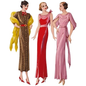 Vintage 1930s Sewing Pattern, Women’s Two Dresses & Evening Dress- Bust: 36” (91.5cm)