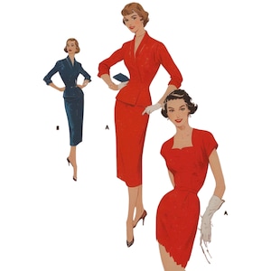 PDF - 1950&#39;s Pattern: Sheath Dress & Fitted Jacket - Bust 36” (91cm) - Download