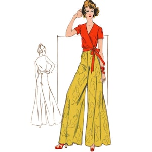 Vintage 1970s Sewing Pattern: &#39;Easy to Sew&#39; Wide leg Palazzo Pants, Wrap Around Blouse - Bust 32.5&quot; (82.6cm)