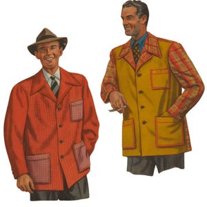 PDF - 1940s Men&#39;s Sports Jacket Sewing Pattern: Chest 34-36&quot;(86cm-91cm) - Download