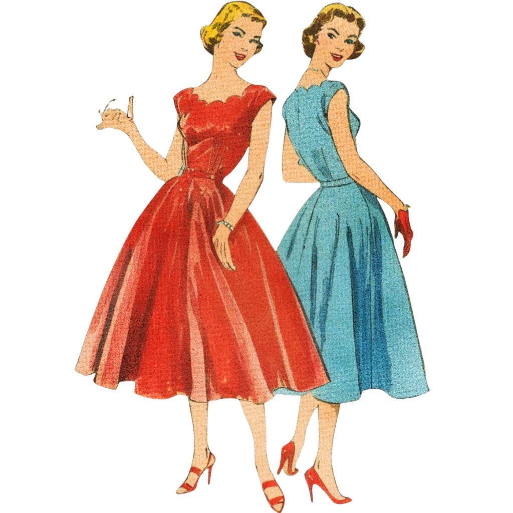 PDF - Vintage 1950's Sewing Pattern: Scalloped Neck Circular Skirted ...