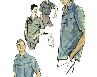 PDF - 1950's Sewing Pattern:  Men's Sport Shirt with Front Detailing - Chest 42" / 107cm - Download