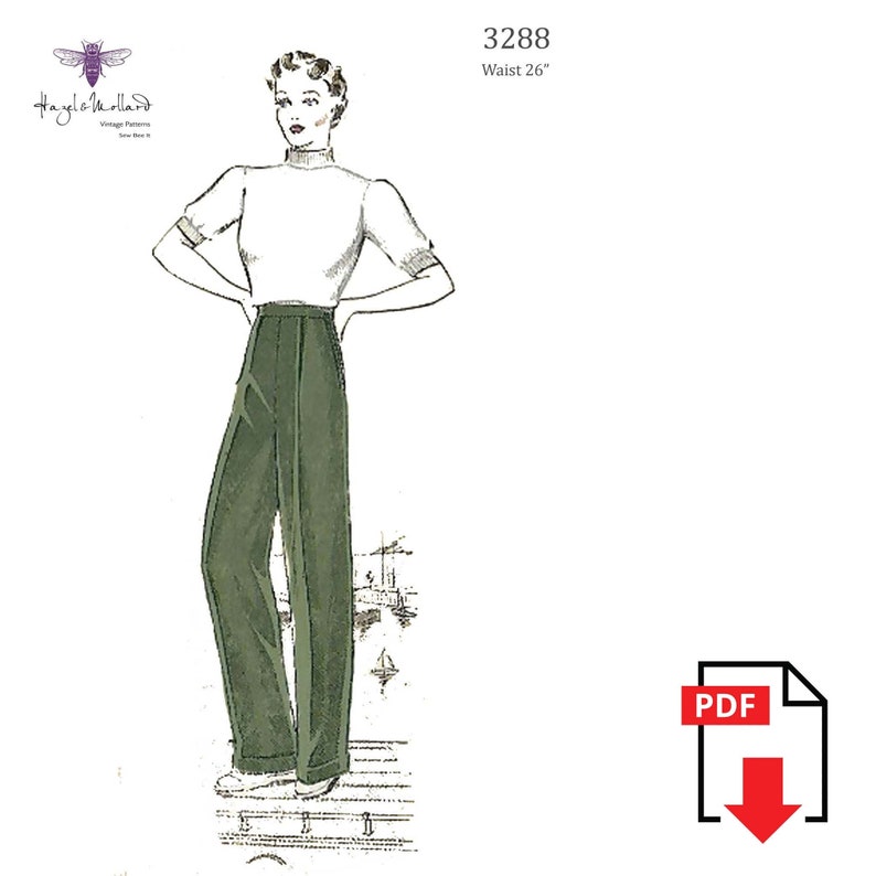 1930s Sewing Patterns- Dresses, Pants, Tops Vintage 1930s Sewing Pattern: WW2 Womens Slacks - Instant Download $9.43 AT vintagedancer.com