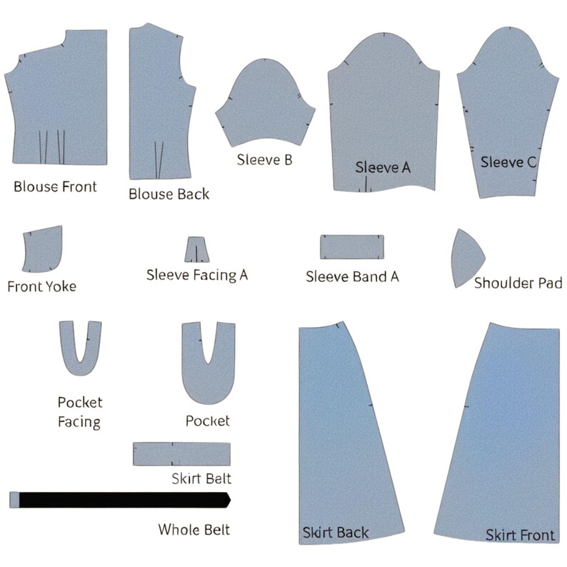 PDF - 1940s Two-piece Sewing Pattern: Blouse & Skirt, Bust 33-43.5 ...