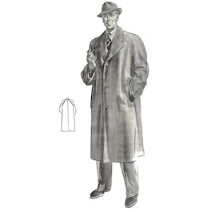 Może przedstawiać: Długi, szary płaszcz z kołnierzem i kieszeniami. Płaszcz jest zapinany na guziki i ma jeden guzik u góry. Osoba nosząca płaszcz ma na sobie kapelusz i krawat.