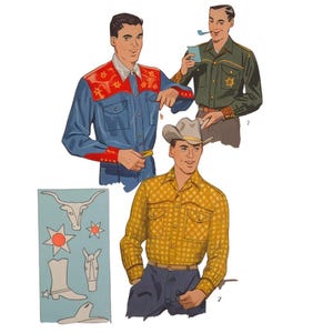 PDF - Vintage 1950s Pattern - Men&#39;s Western Shirts, LARGE - Instantly Print at Home