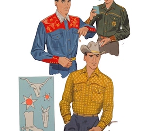 PDF - Vintage 1950s Pattern - Men&#39;s Western Shirts, LARGE - Instantly Print at Home