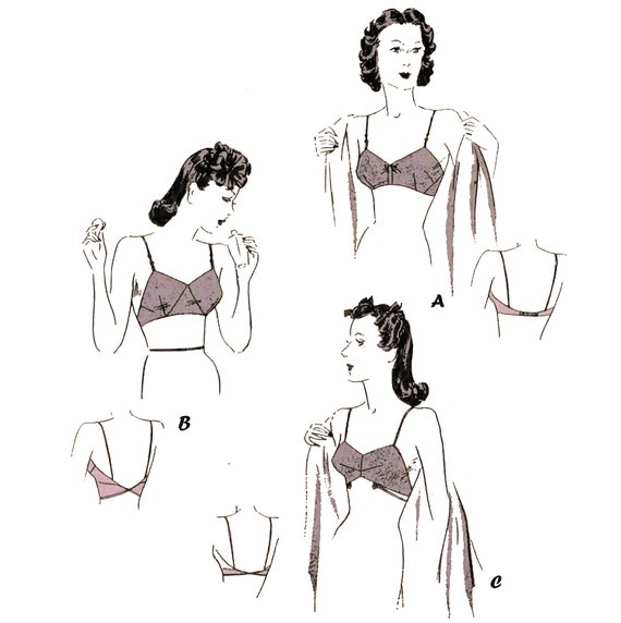 PDF 1940s Sewing Pattern Lady's Brassieres, Bra Lingerie WWII Bust