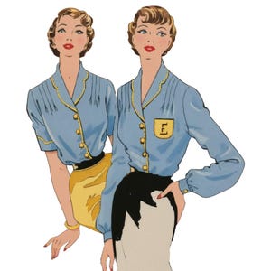 PDF -Vintage 1950s Sewing Pattern: Pretty Blouse Top - Bust 36&quot; (91.4cm) - Instantly Print at Home