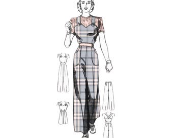 PDF - 1940s Land Girl Overalls Sewing Pattern: Vintage Dungarees Jumpsuit, Bust 33-43.5"(83.8cm-110.5cm) - Download