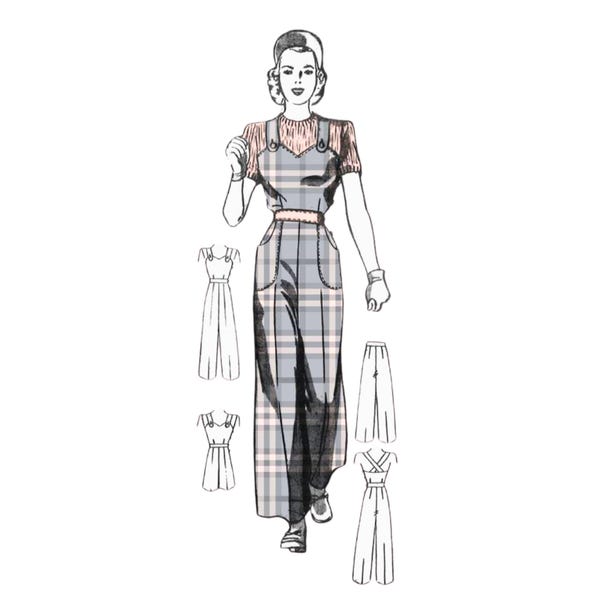PDF - 1940s Land Girl Overalls Sewing Pattern: Vintage Dungarees Jumpsuit, Bust 33-43.5"(83.8cm-110.5cm) - Download