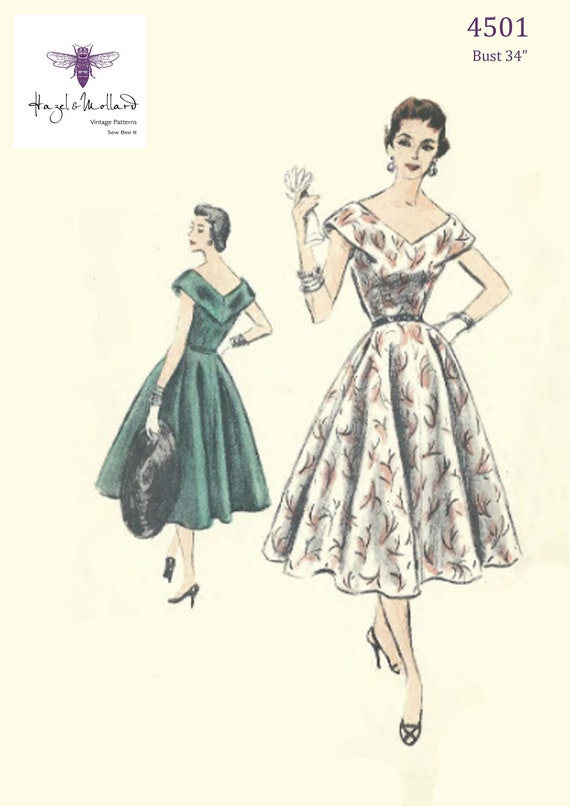Vintage Années 1950 sewing pattern robe avec V dos Rockabilly buste 36/"