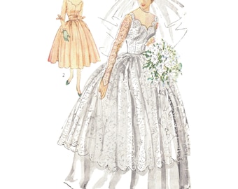 Vintage 1950s Sewing Pattern, Bridal Gown & Bridesmaid Dress - Bust: 34” (86cm)
