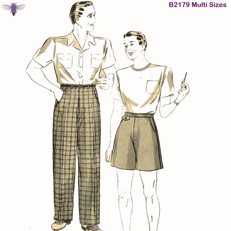 1940s Sewing Patterns – Dresses, Overalls, Lingerie etc     Vintage 1940s Sewing Pattern Mens Slacks Pants Trousers Shorts - Waist: 36”/ 91cm $26.27 AT vintagedancer.com