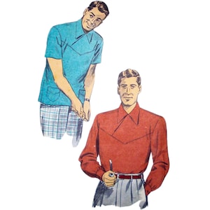 PDF -1950's Men's Shirt Sewing Pattern, Chest 46" (117cm) - 48" (122cm) - Download