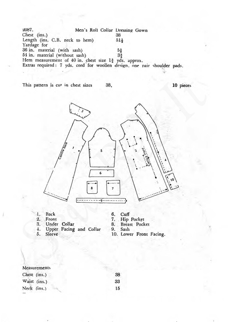 1940's Vintage Sewing Pattern Men's Dressing Gown Etsy