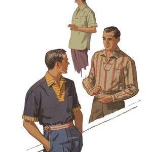PDF - Vintage 1950's Sewing Pattern: Men's Sports Shirt - Chest 38-40" - (97-102cm) - Download