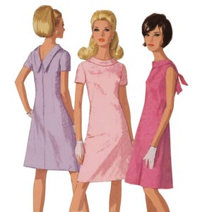 PDF - 1960&#39;s Sewing Pattern:  Mod A-Line, V-Back, Jiffy Dress &#39;Easy to Sew&#39; - Bust 36&quot; (91.4cm) - Download