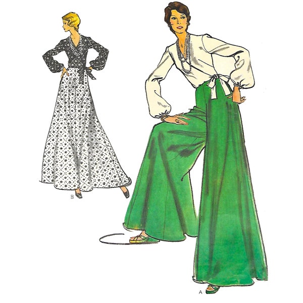 Vintage 1970s Blouse, Pantskirt, Palazzo Pants & Skirt Pattern - Bust 34” (87cm)